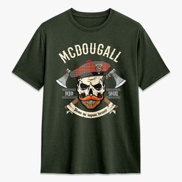 ScotsTee Shop Scottish McDougall Ancient Crest Tartan T-shirt Alba Skull Style