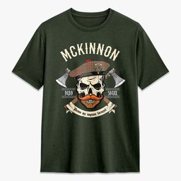 ScotsTee Shop Scottish McKinnon Ancient Crest Tartan T-shirt Alba Skull Style