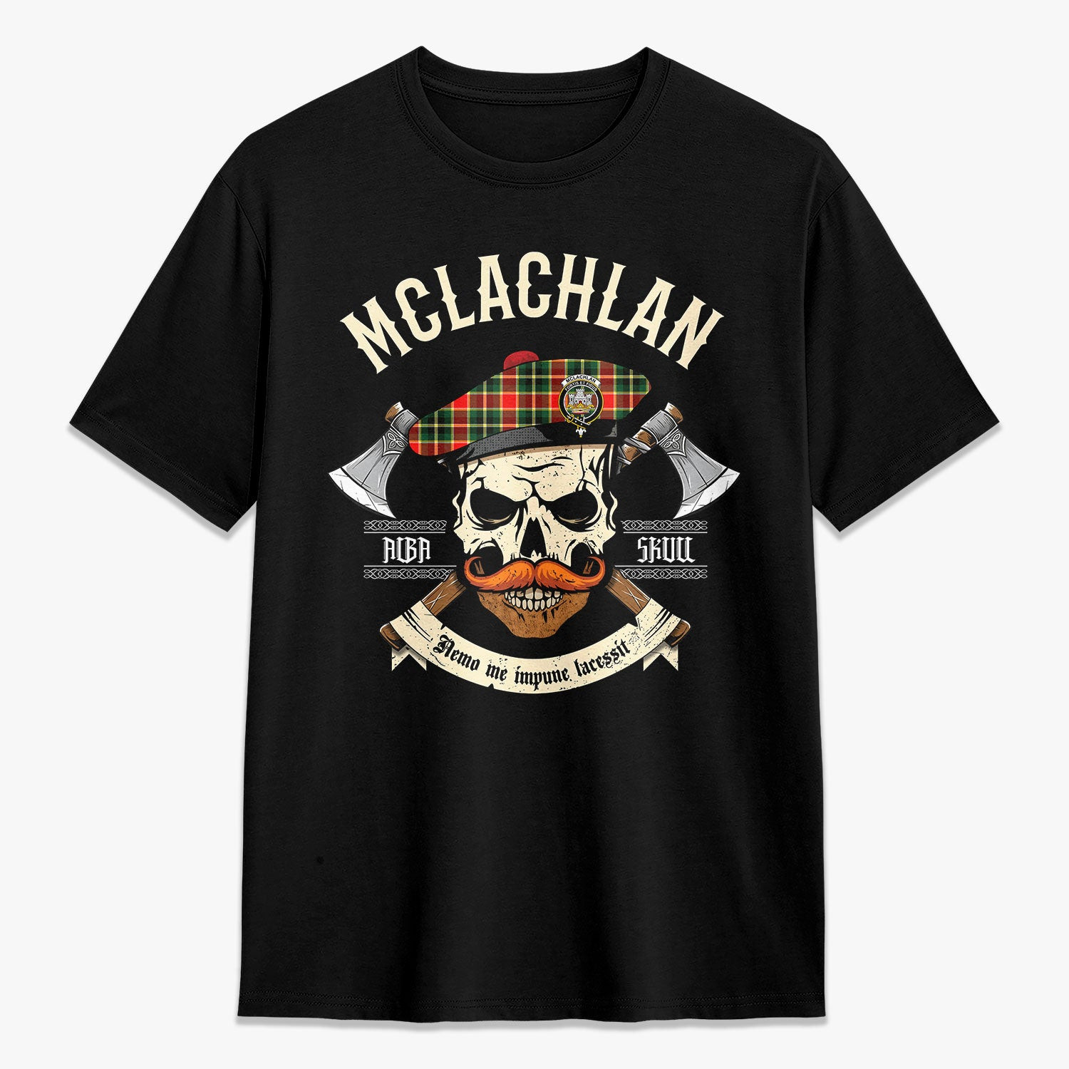ScotsTee Shop Scottish McLachlan Hunting Modern Crest Tartan T-shirt Alba Skull Style