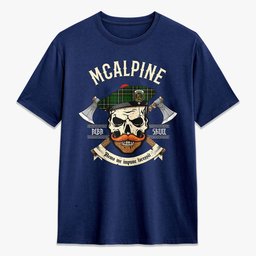 ScotsTee Shop Scottish McAlpine Modern Crest Tartan T-shirt Alba Skull Style