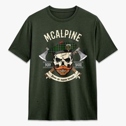 ScotsTee Shop Scottish McAlpine Modern Crest Tartan T-shirt Alba Skull Style