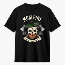 ScotsTee Shop Scottish McAlpine Modern Crest Tartan T-shirt Alba Skull Style