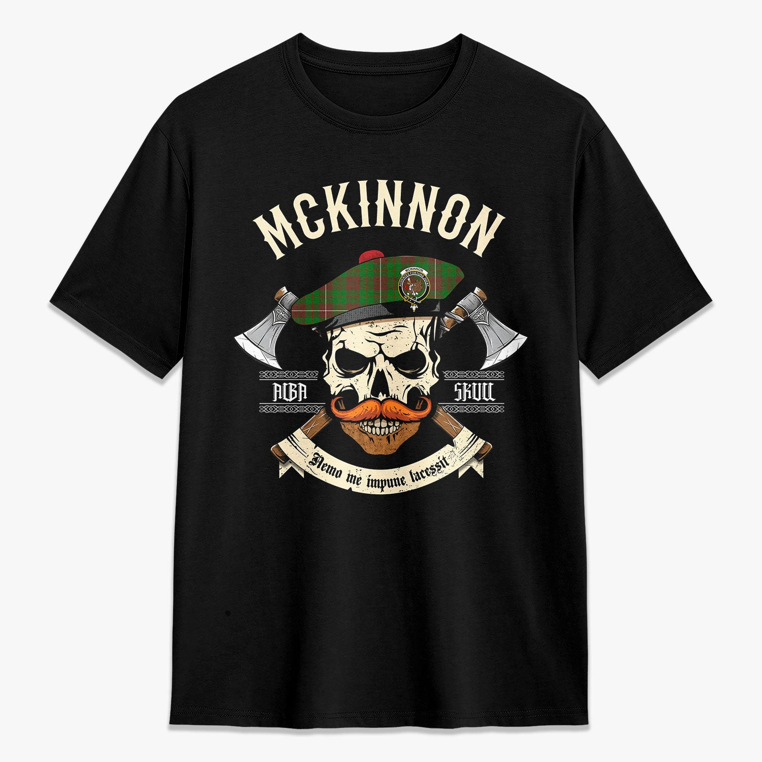 ScotsTee Shop Scottish McKinnon Hunting Modern Crest Tartan T-shirt Alba Skull Style