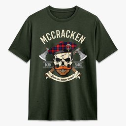 ScotsTee Shop Scottish McCracken Crest Tartan T-shirt Alba Skull Style