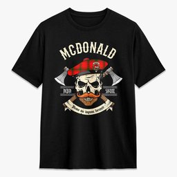 ScotsTee Shop Scottish McDonald of Sleat Crest Tartan T-shirt Alba Skull Style