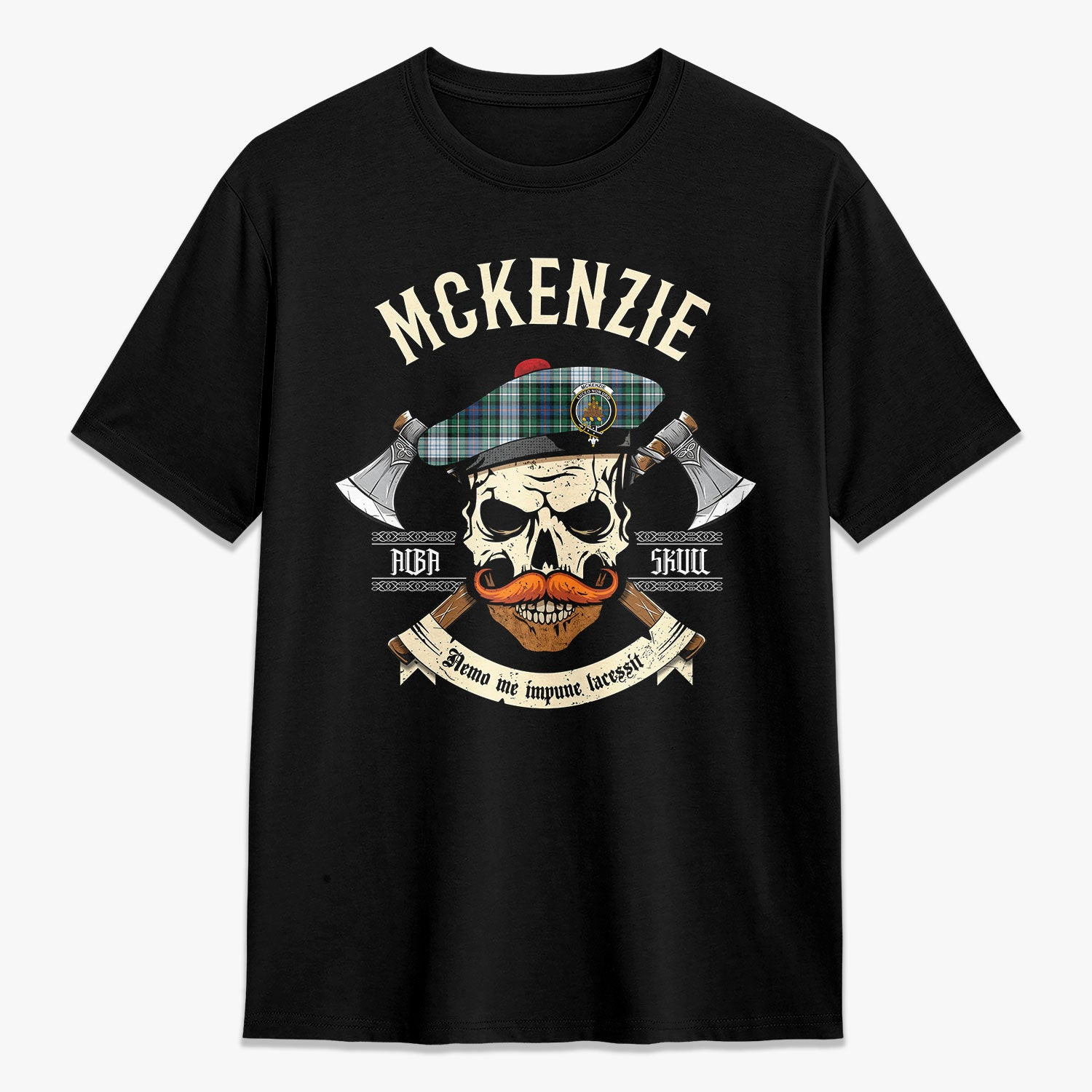ScotsTee Shop Scottish McKenzie Dress Ancient Crest Tartan T-shirt Alba Skull Style