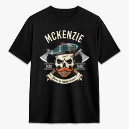 ScotsTee Shop Scottish McKenzie Dress Ancient Crest Tartan T-shirt Alba Skull Style