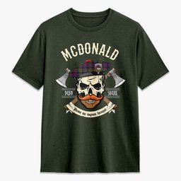ScotsTee Shop Scottish McDonald Modern Crest Tartan T-shirt Alba Skull Style