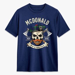 ScotsTee Shop Scottish McDonald of the Isles Hunting Modern Crest Tartan T-shirt Alba Skull Style