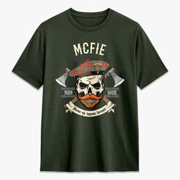 ScotsTee Shop Scottish McFie Ancient Crest Tartan T-shirt Alba Skull Style