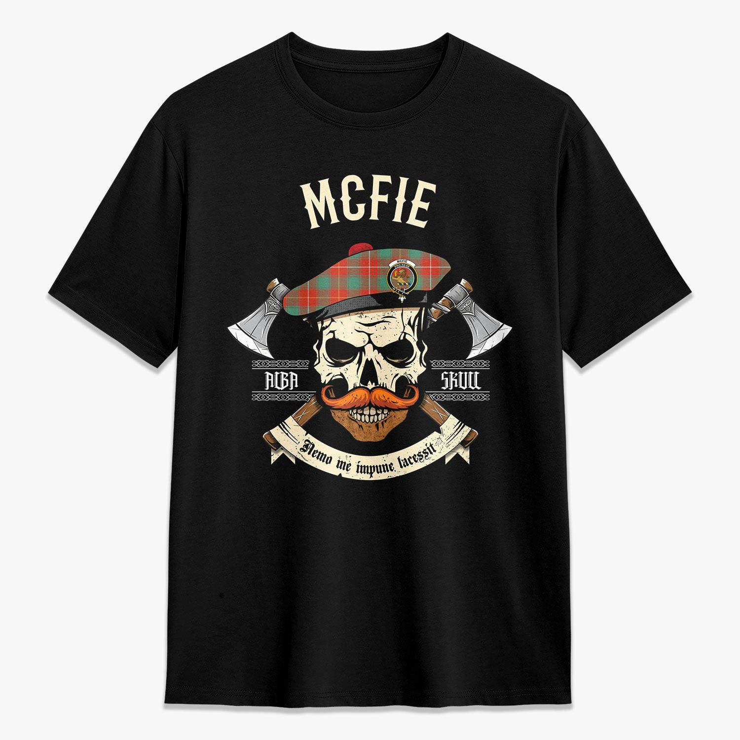 ScotsTee Shop Scottish McFie Ancient Crest Tartan T-shirt Alba Skull Style