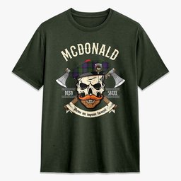 ScotsTee Shop Scottish McDonald Crest Tartan T-shirt Alba Skull Style