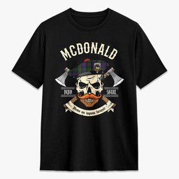 ScotsTee Shop Scottish McDonald Crest Tartan T-shirt Alba Skull Style