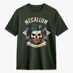 ScotsTee Shop Scottish McCallum Ancient Crest Tartan T-shirt Alba Skull Style
