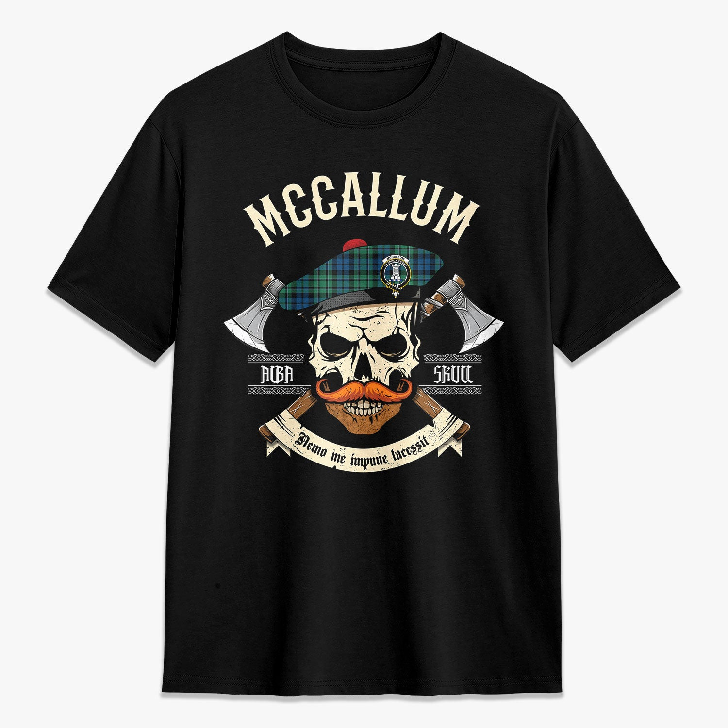 ScotsTee Shop Scottish McCallum Ancient Crest Tartan T-shirt Alba Skull Style