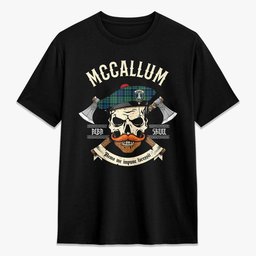 ScotsTee Shop Scottish McCallum Ancient Crest Tartan T-shirt Alba Skull Style