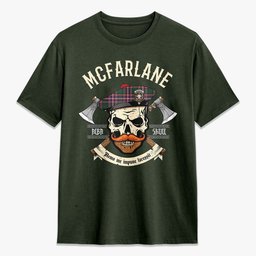 ScotsTee Shop Scottish McFarlane Hunting Modern Crest Tartan T-shirt Alba Skull Style