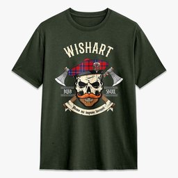ScotsTee Shop Scottish Wishart Dress Crest Tartan T-shirt Alba Skull Style