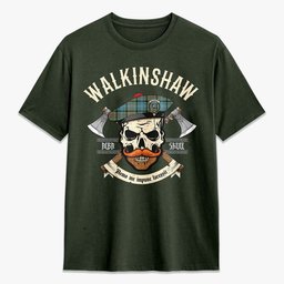 ScotsTee Shop Scottish Walkinshaw Crest Tartan T-shirt Alba Skull Style