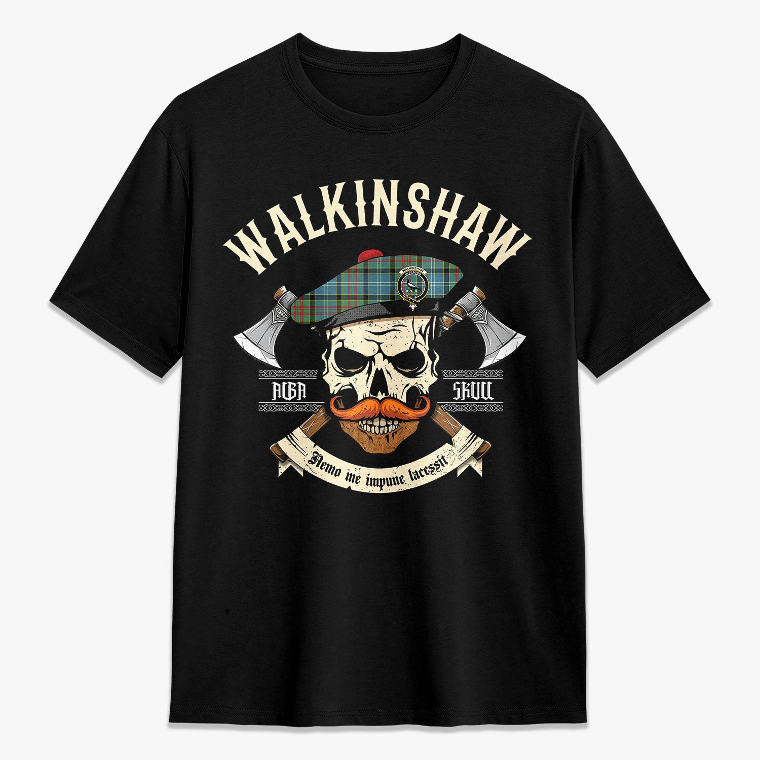 ScotsTee Shop Scottish Walkinshaw Crest Tartan T-shirt Alba Skull Style