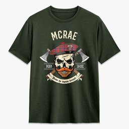 ScotsTee Shop Scottish McRae Ancient Crest Tartan T-shirt Alba Skull Style