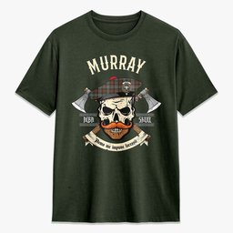 ScotsTee Shop Scottish Murray of Atholl Weathered Crest Tartan T-shirt Alba Skull Style