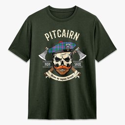 ScotsTee Shop Scottish Pitcairn Hunting Crest Tartan T-shirt Alba Skull Style