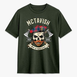 ScotsTee Shop Scottish McTavish Modern Crest Tartan T-shirt Alba Skull Style
