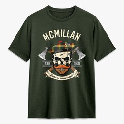 ScotsTee Shop Scottish McMillan Old Modern Crest Tartan T-shirt Alba Skull Style