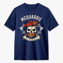 ScotsTee Shop Scottish McQuarrie Crest Tartan T-shirt Alba Skull Style
