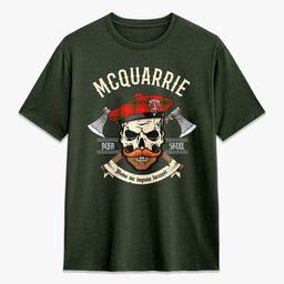 ScotsTee Shop Scottish McQuarrie Crest Tartan T-shirt Alba Skull Style
