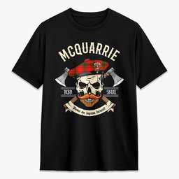 ScotsTee Shop Scottish McQuarrie Crest Tartan T-shirt Alba Skull Style