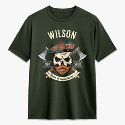 ScotsTee Shop Scottish Wilson Ancient Crest Tartan T-shirt Alba Skull Style