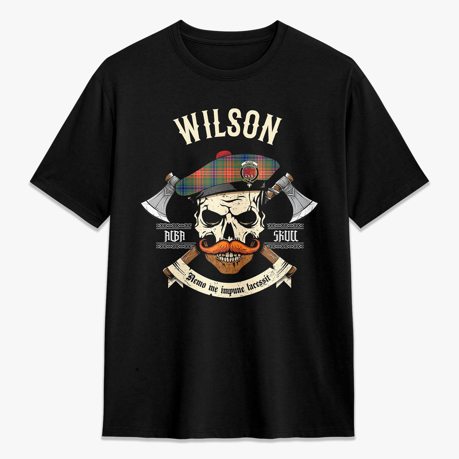 ScotsTee Shop Scottish Wilson Ancient Crest Tartan T-shirt Alba Skull Style