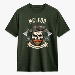 ScotsTee Shop Scottish McLeod of Harris Weathered Crest Tartan T-shirt Alba Skull Style