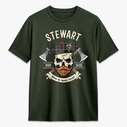 ScotsTee Shop Scottish Stewart Old Weathered Crest Tartan T-shirt Alba Skull Style