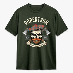 ScotsTee Shop Scottish Robertson Ancient Crest Tartan T-shirt Alba Skull Style