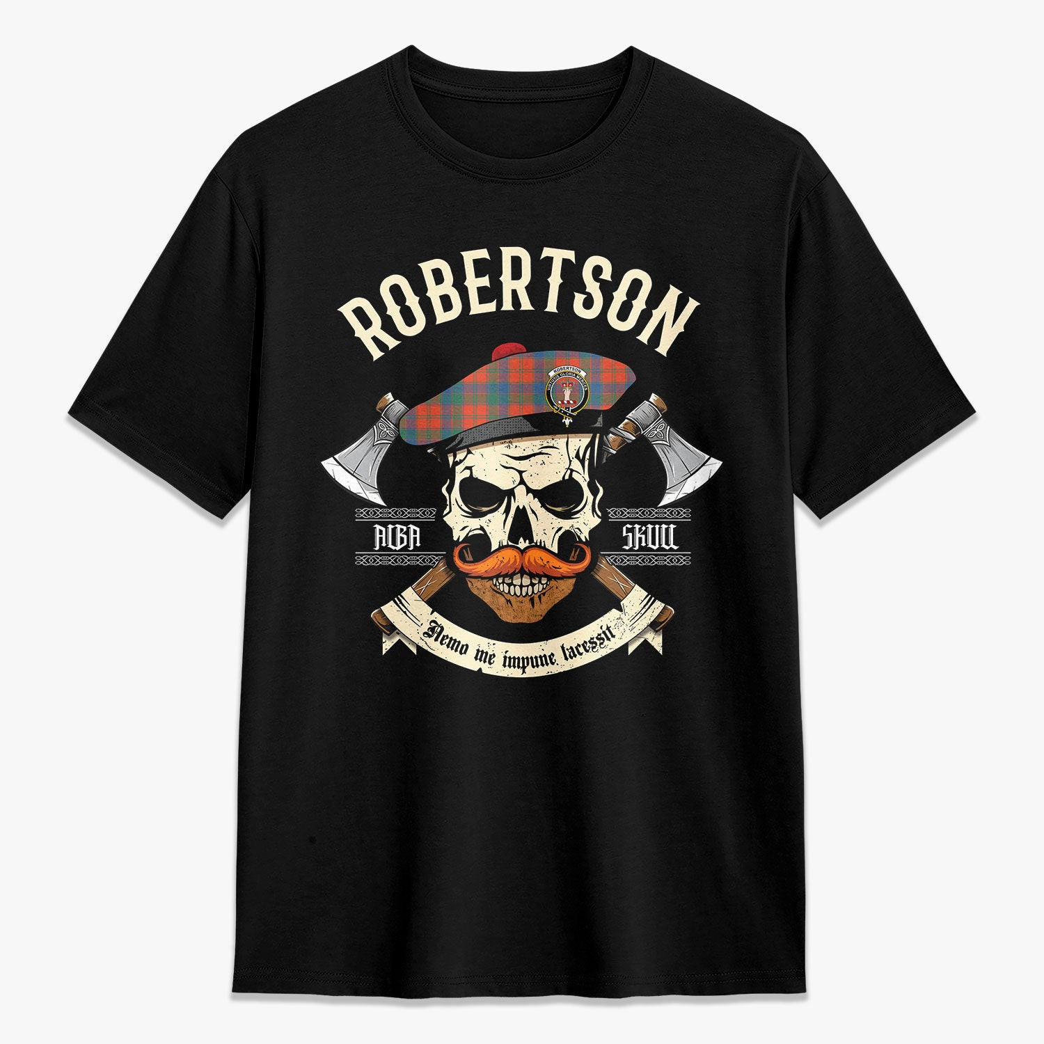 ScotsTee Shop Scottish Robertson Ancient Crest Tartan T-shirt Alba Skull Style