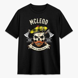 ScotsTee Shop Scottish McLeod of Lewis Modern Crest Tartan T-shirt Alba Skull Style