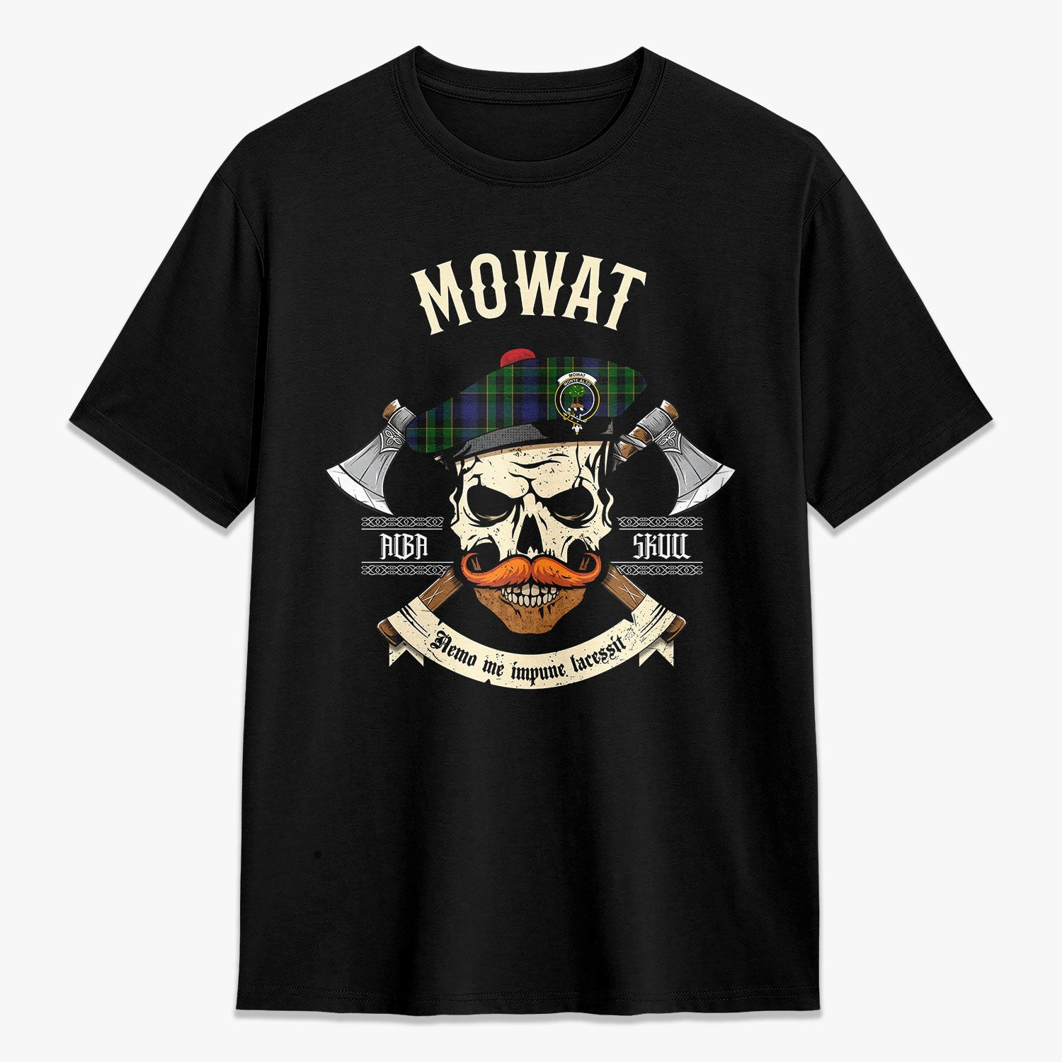ScotsTee Shop Scottish Mowat Modern Crest Tartan T-shirt Alba Skull Style