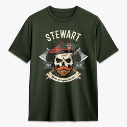 ScotsTee Shop Scottish Stewart of Appin Ancient Crest Tartan T-shirt Alba Skull Style