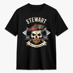 ScotsTee Shop Scottish Stewart of Appin Ancient Crest Tartan T-shirt Alba Skull Style