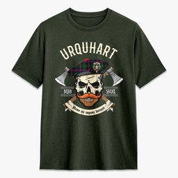 ScotsTee Shop Scottish Urquhart Modern Crest Tartan T-shirt Alba Skull Style