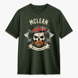 ScotsTee Shop Scottish McLean of Duart Modern Crest Tartan T-shirt Alba Skull Style