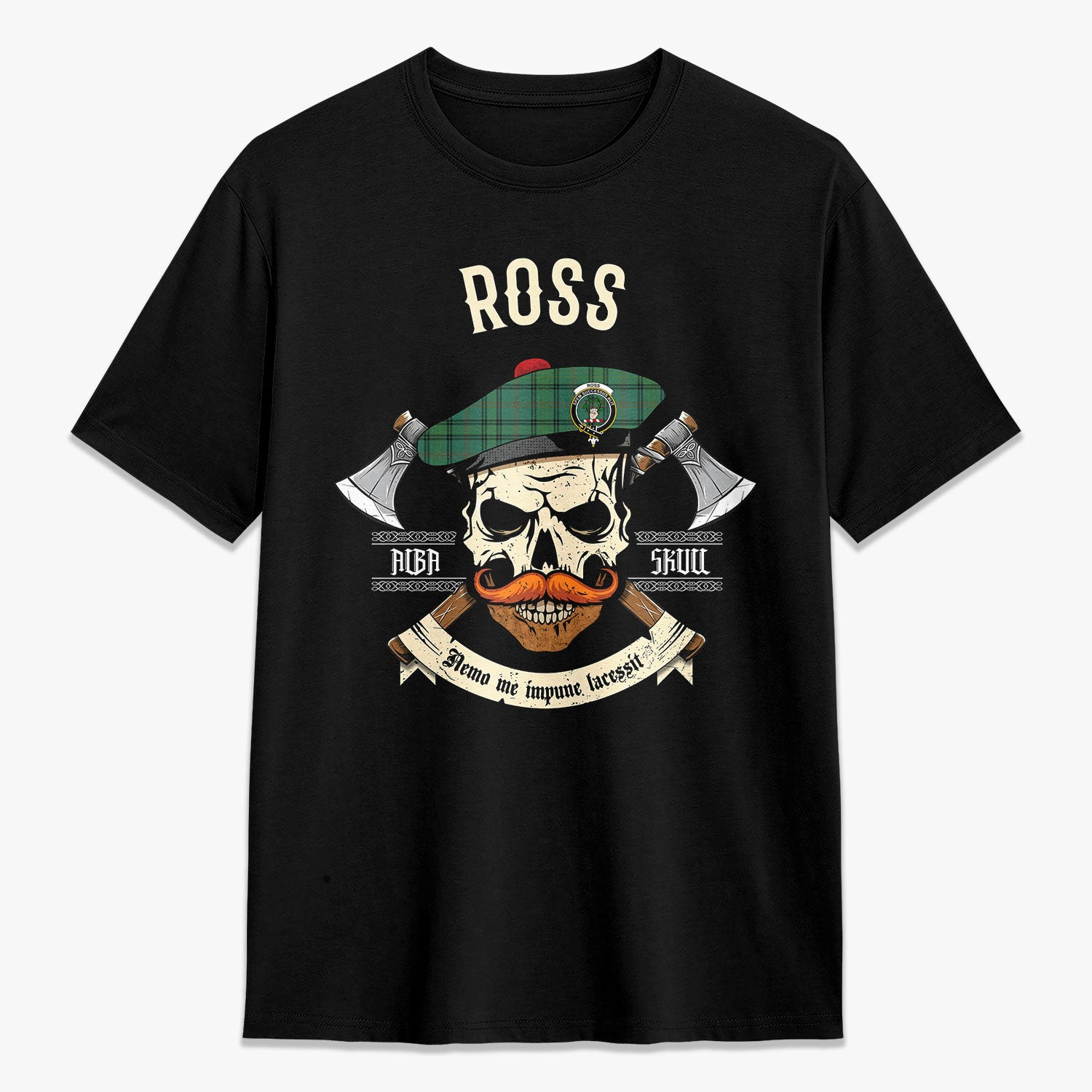 ScotsTee Shop Scottish Ross Hunting Ancient Crest Tartan T-shirt Alba Skull Style
