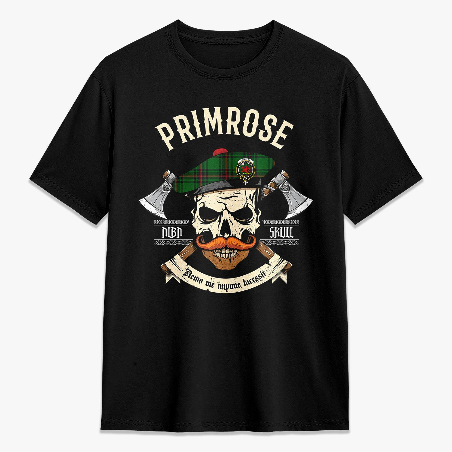 ScotsTee Shop Scottish Primrose Crest Tartan T-shirt Alba Skull Style