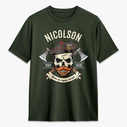 ScotsTee Shop Scottish Nicolson Hunting Weathered Crest Tartan T-shirt Alba Skull Style