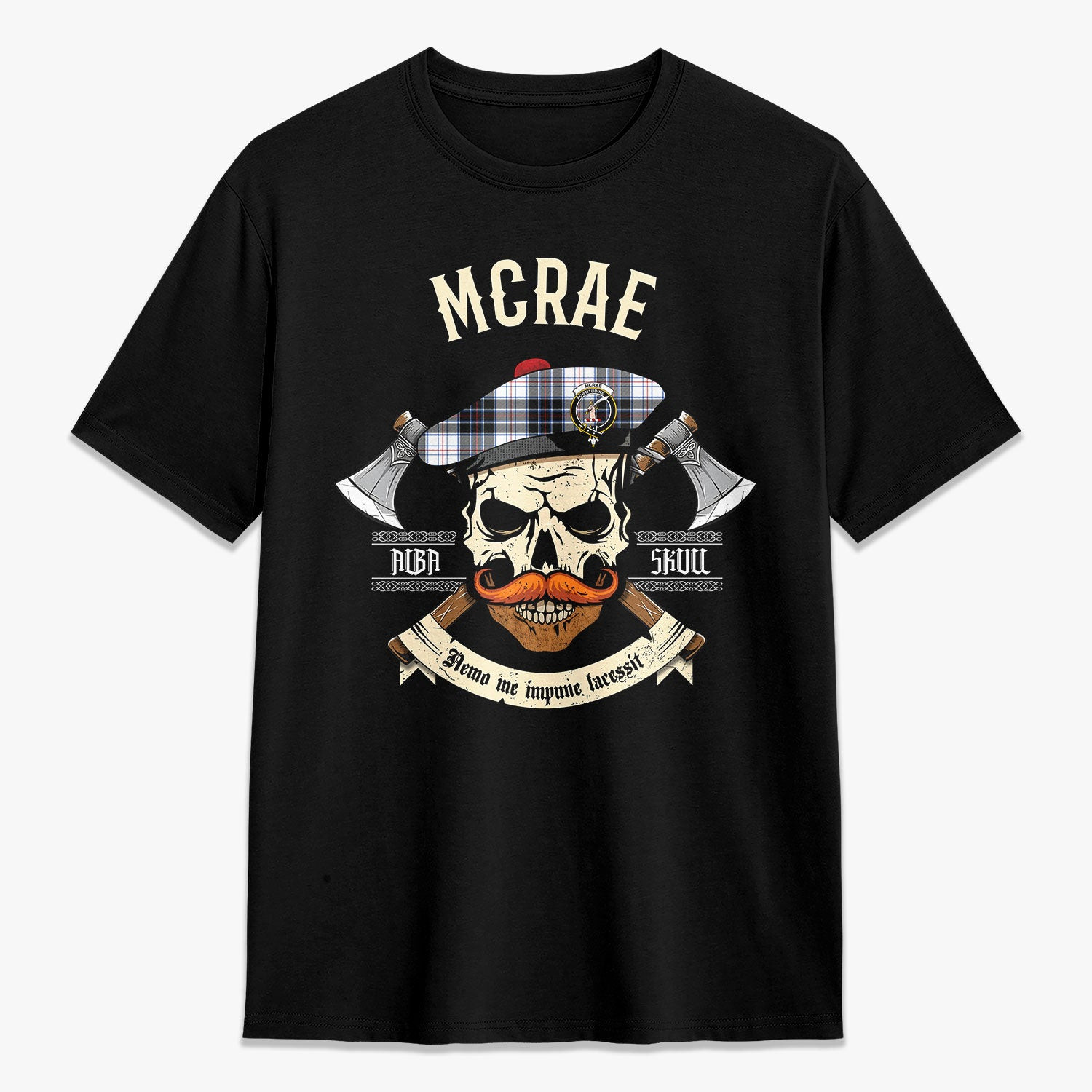 ScotsTee Shop Scottish McRae Dress Modern Crest Tartan T-shirt Alba Skull Style
