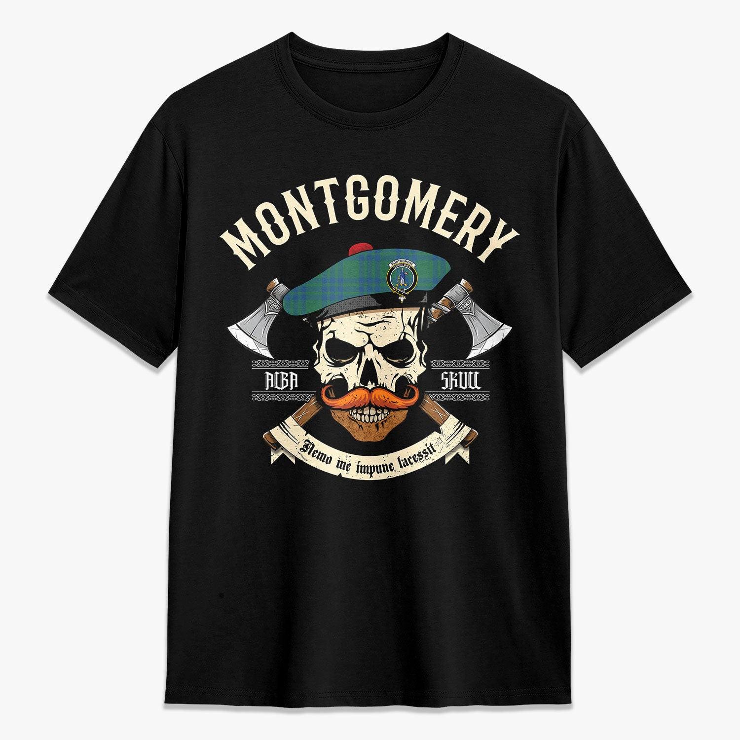ScotsTee Shop Scottish Montgomery Ancient Crest Tartan T-shirt Alba Skull Style