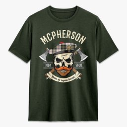 ScotsTee Shop Scottish McPherson Dress Ancient Crest Tartan T-shirt Alba Skull Style